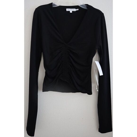 Good American GT0260 001 Women's Sz 1 (S) Black Long Sleeve Ruched Crop Top $60 - Picture 1 of 5